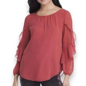 White House black market, long sleeve, ruffle, blouse, size 14, pink